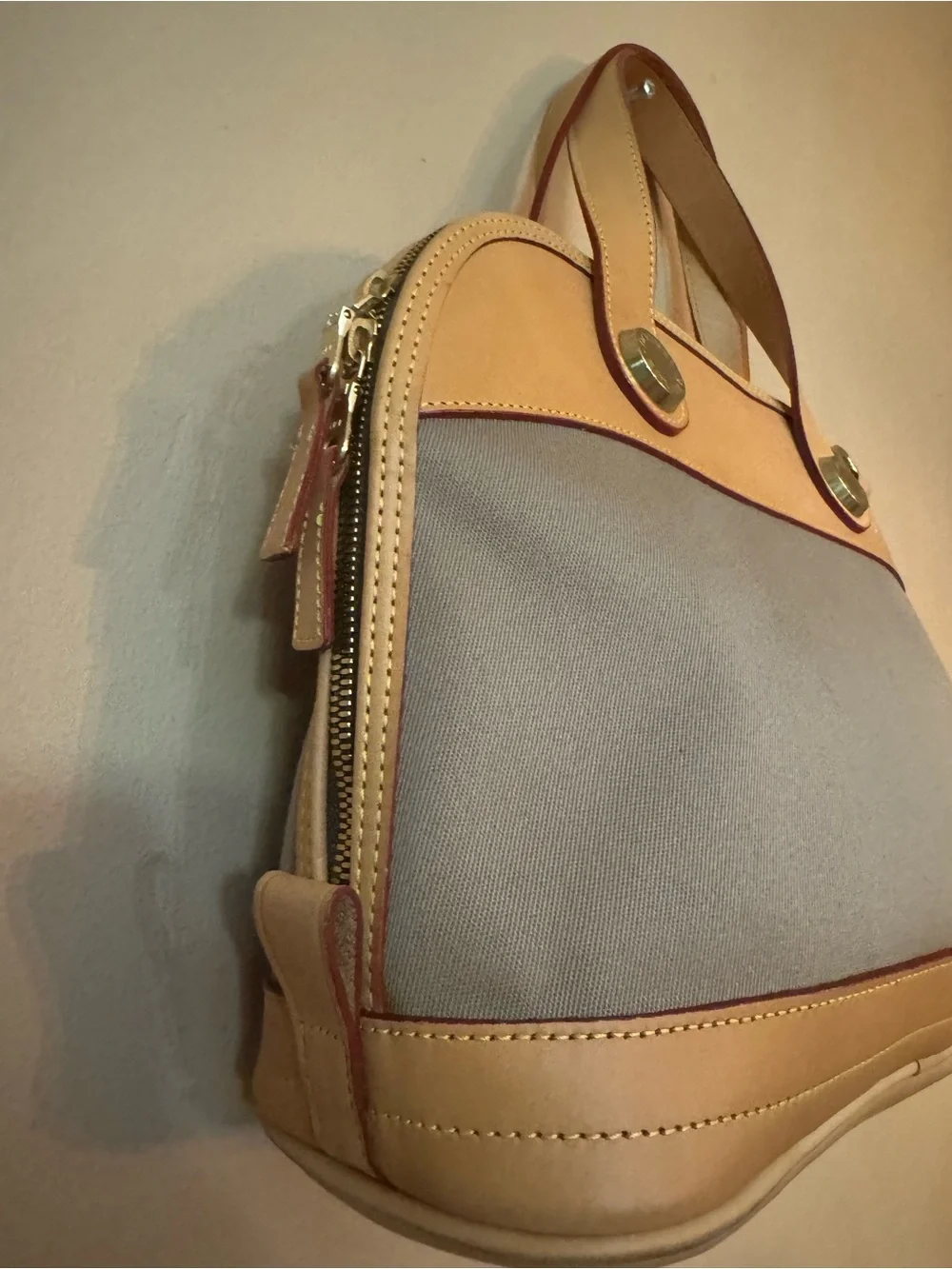 Dooney & Bourke Gray Canvas Satchel with Tan Leather Trim